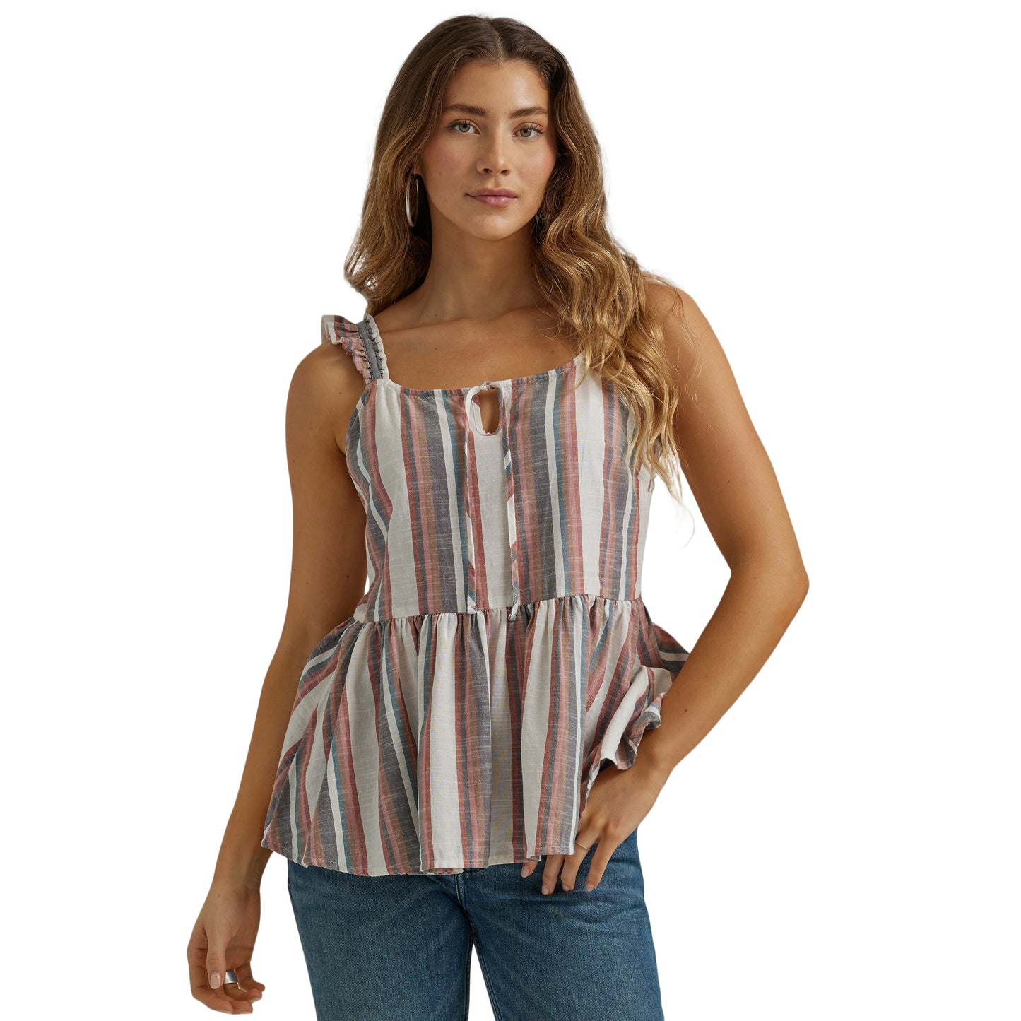 Retro Ladies Striped Punchy Peplum Tank Top