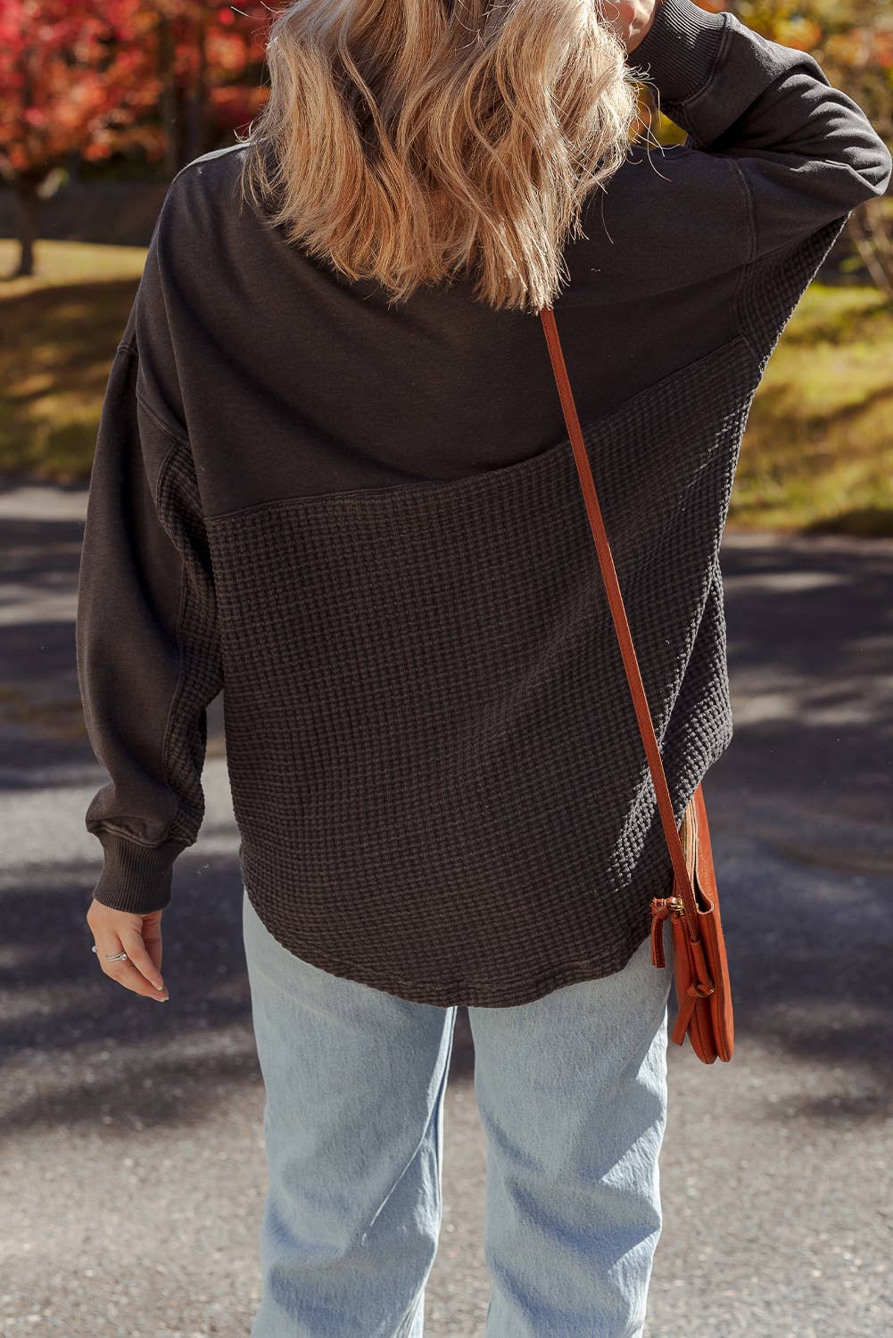 Waffle Knit Patchwork Half Zip Sweatshirt