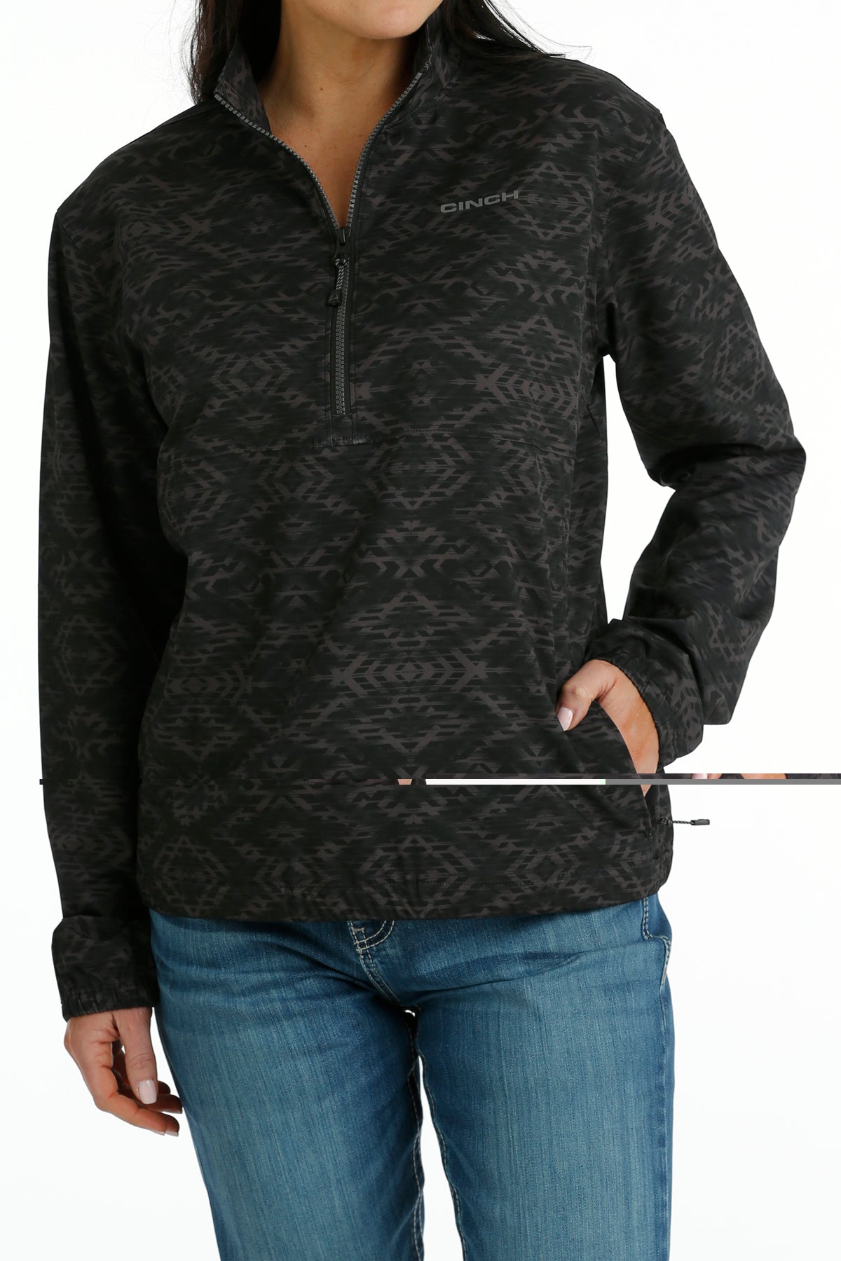Womens Black Aztec Cinch 1/4 zip