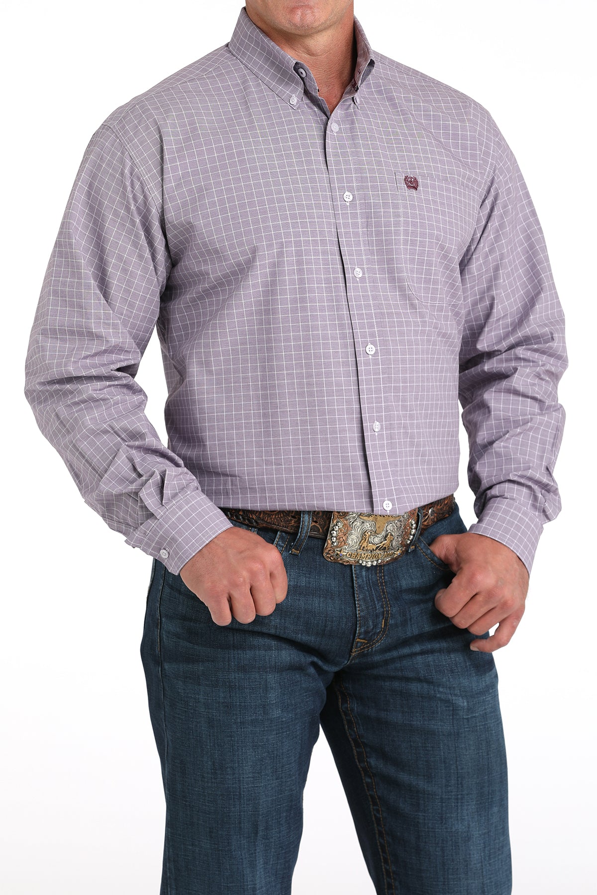 Mens Cinch LS Button Up- Lilac PLaid