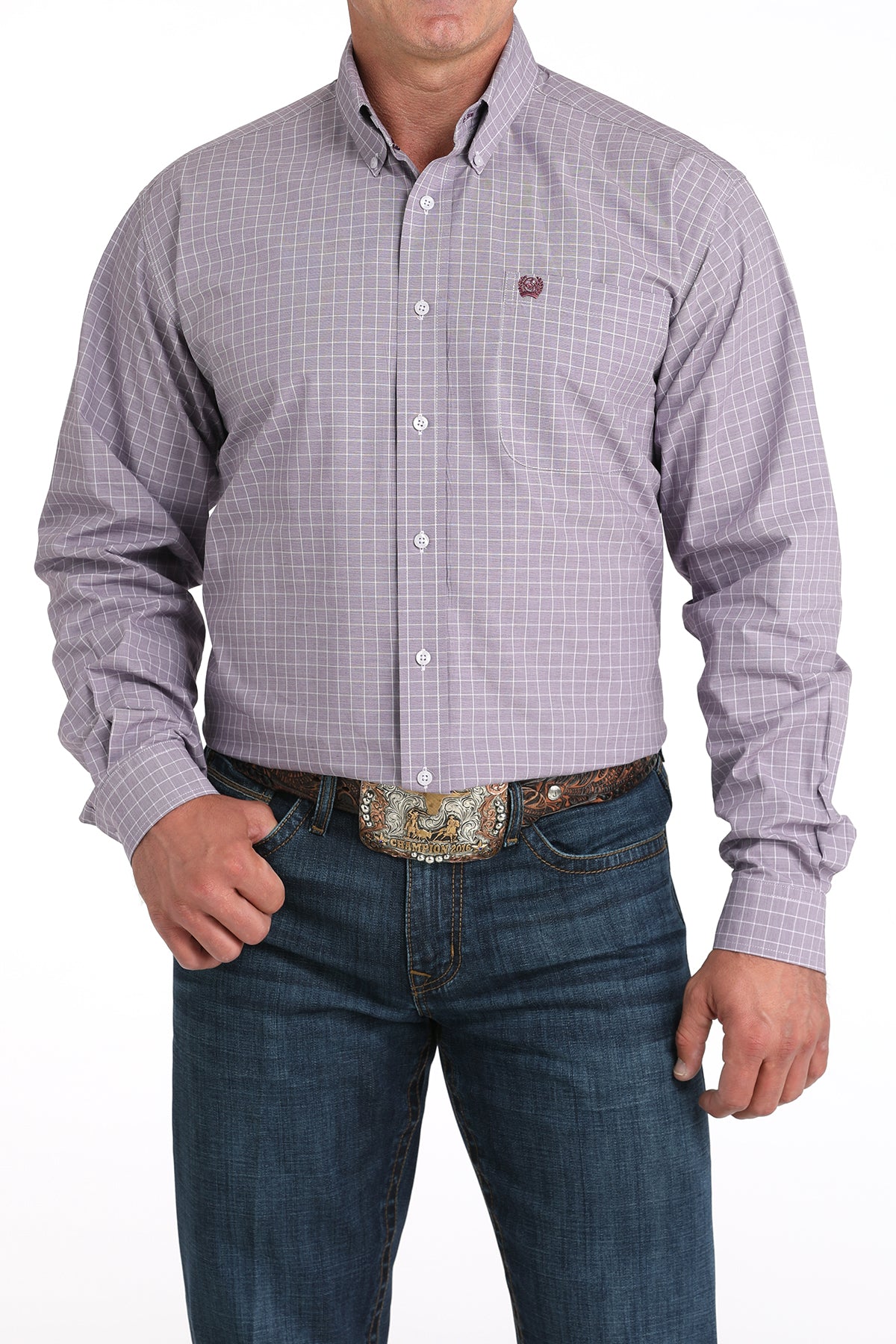 Mens Cinch LS Button Up- Lilac PLaid