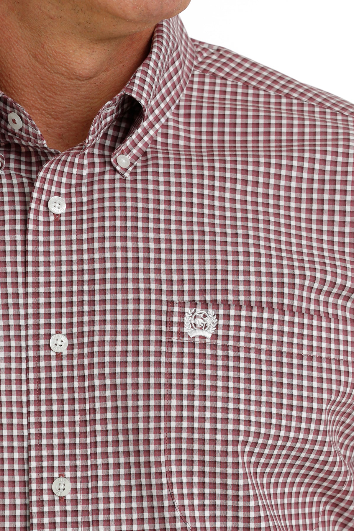 Mens Cinch SS bUTTON Up- Burgundy Plaid
