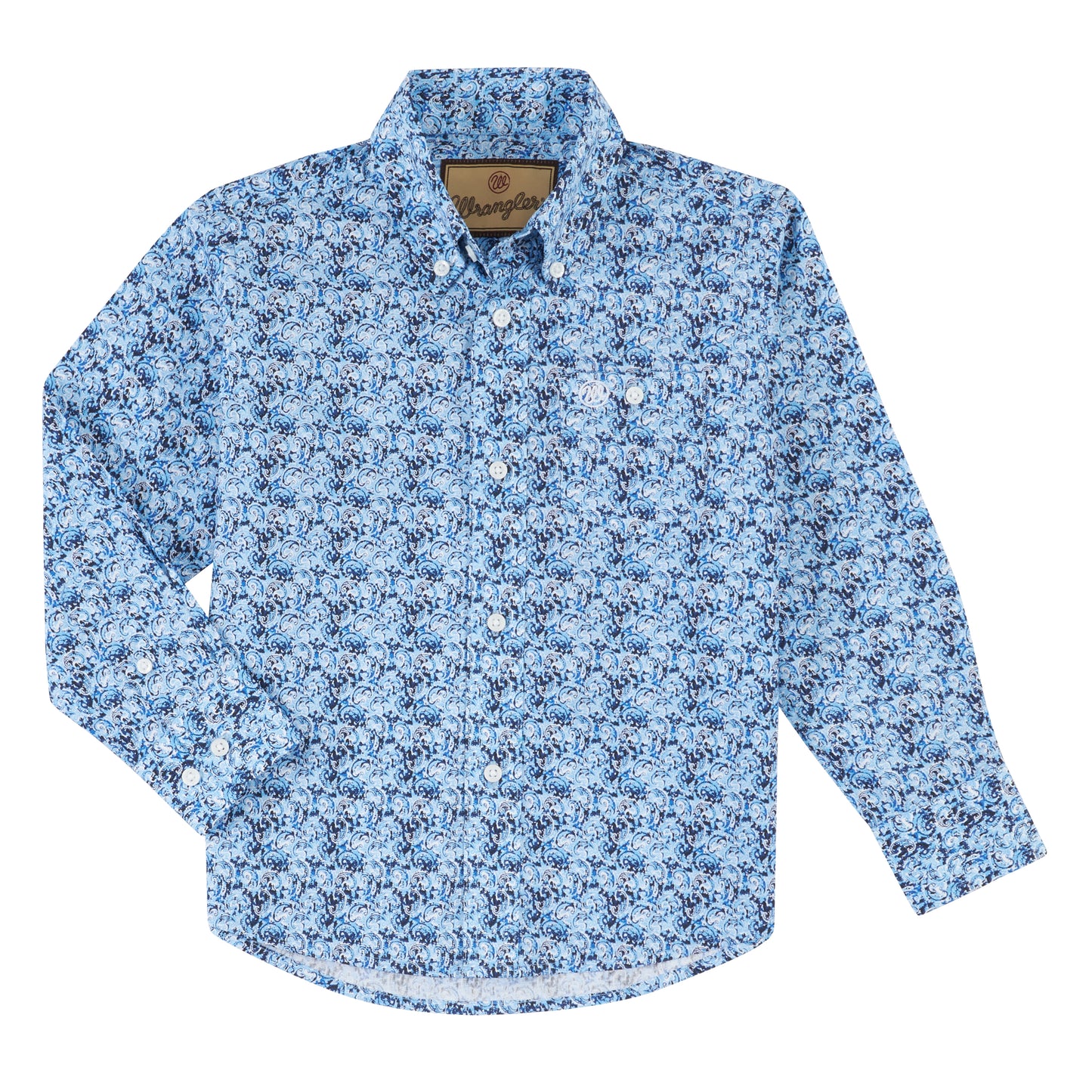 Boys Wrangler Button Down - Blue Paisley