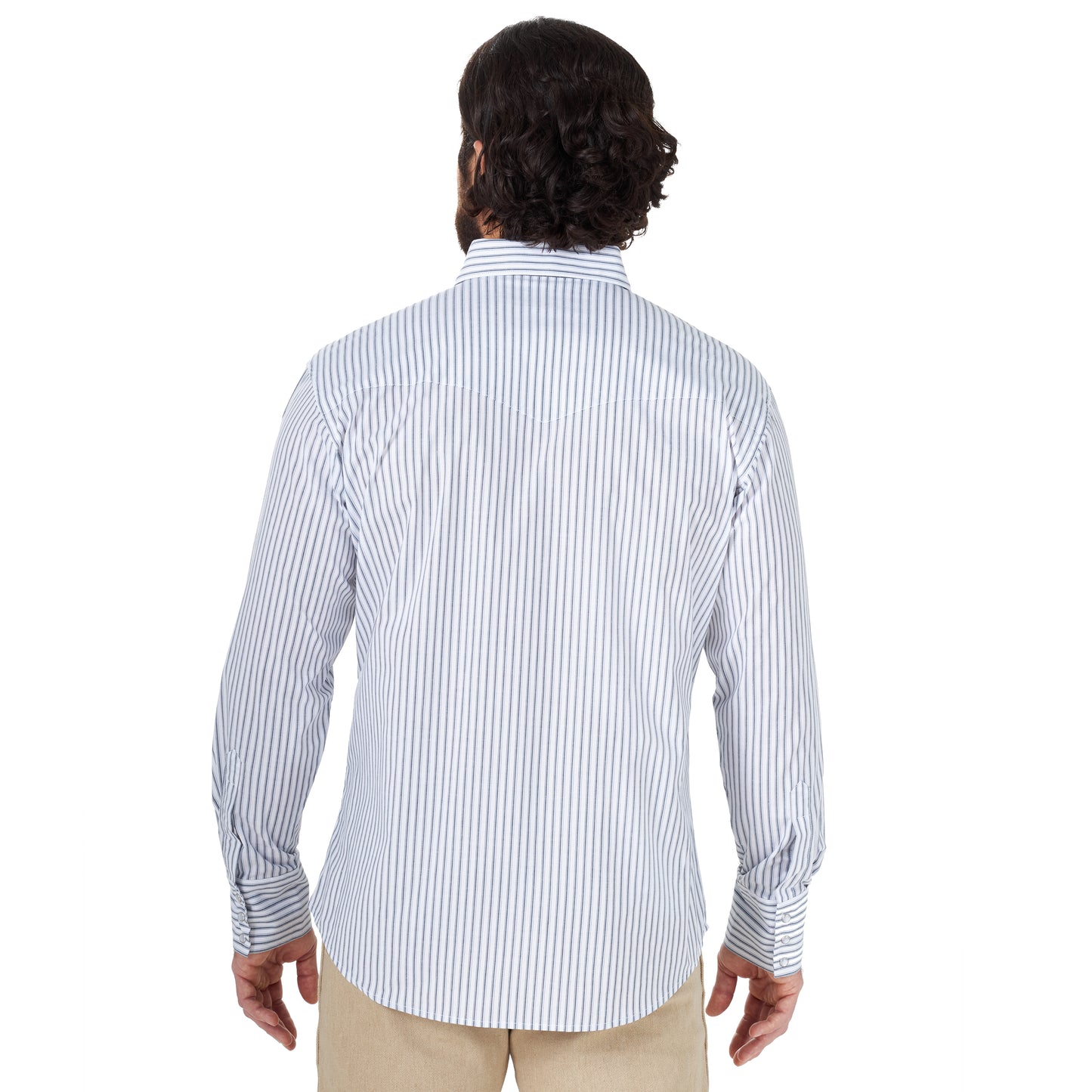 Wrangler Wrinkle Resist-White/Blue Stripe