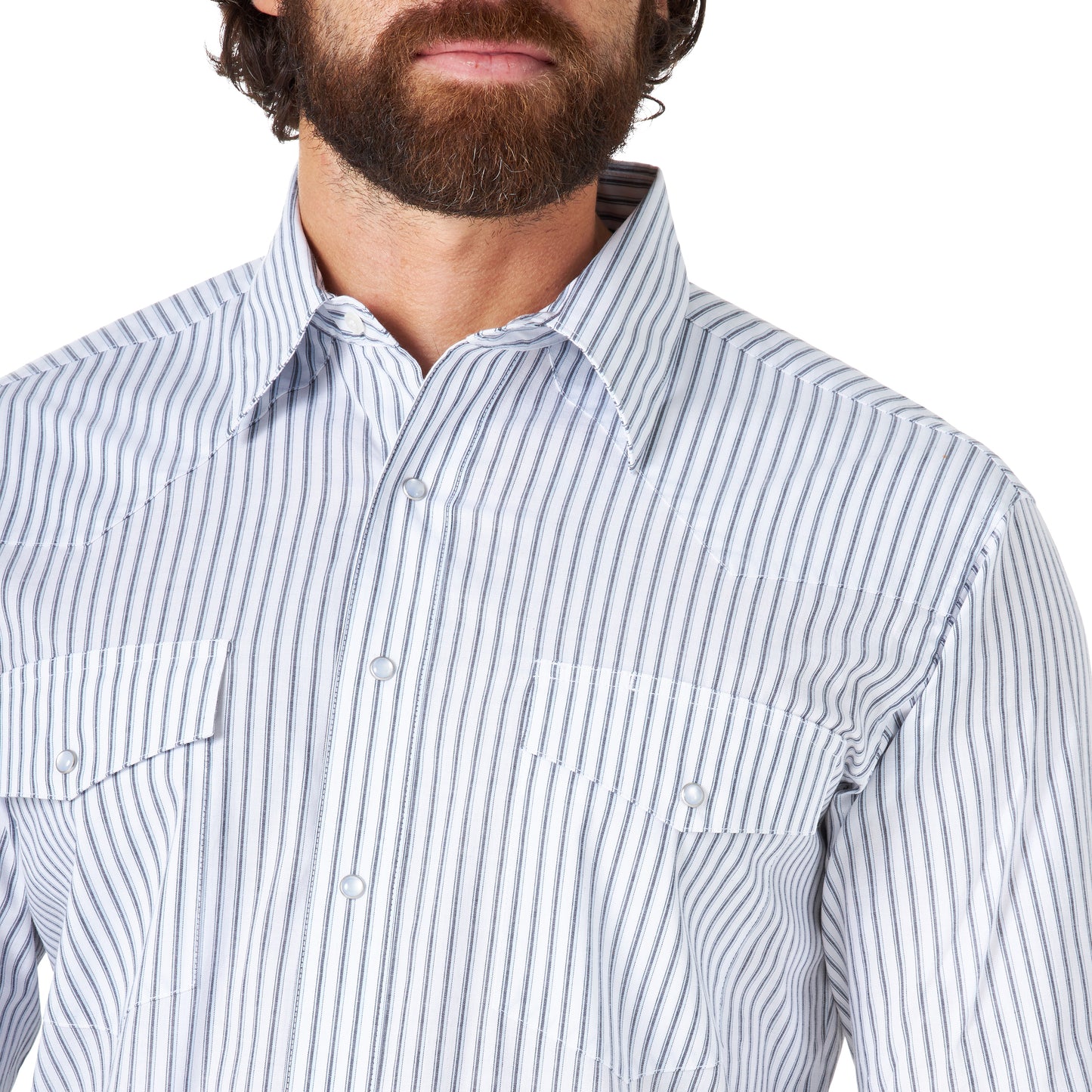 Wrangler Wrinkle Resist-White/Blue Stripe