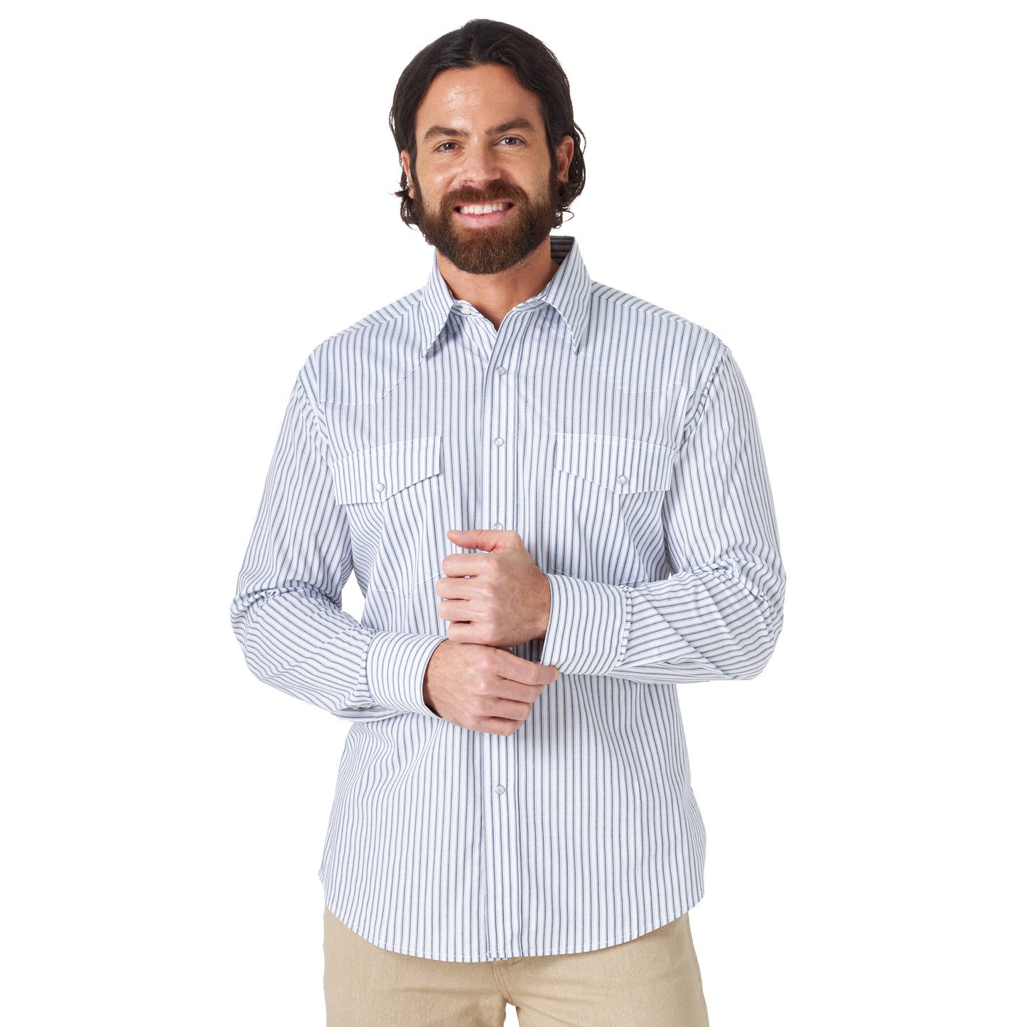 Wrangler Wrinkle Resist-White/Blue Stripe