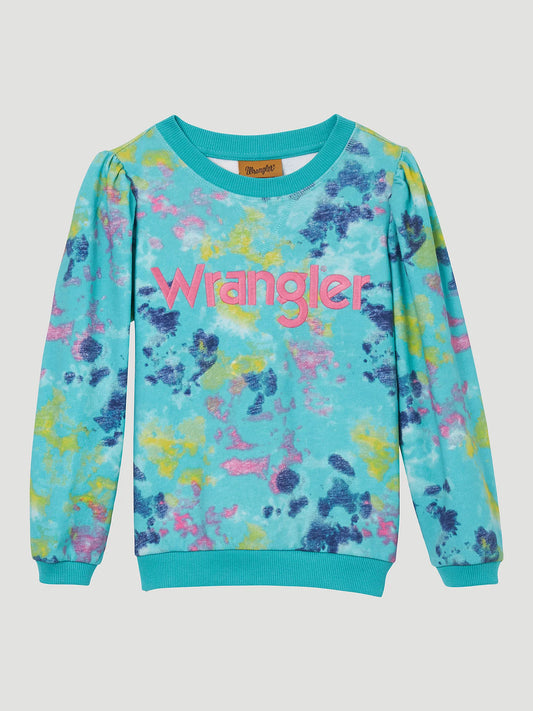 Girl's Puff Sleeve Graphic Fleece Sweatshirt - Teal