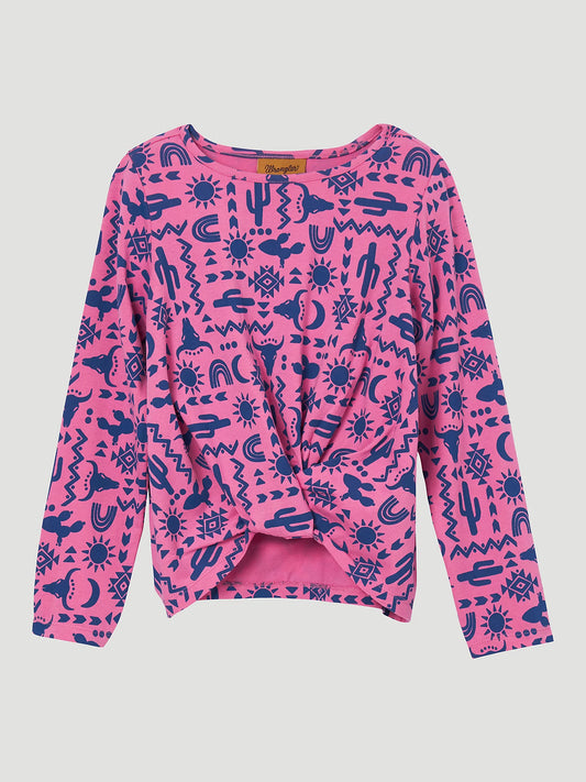 Girl's Desert Icons Twist Front Top in Pink Blue