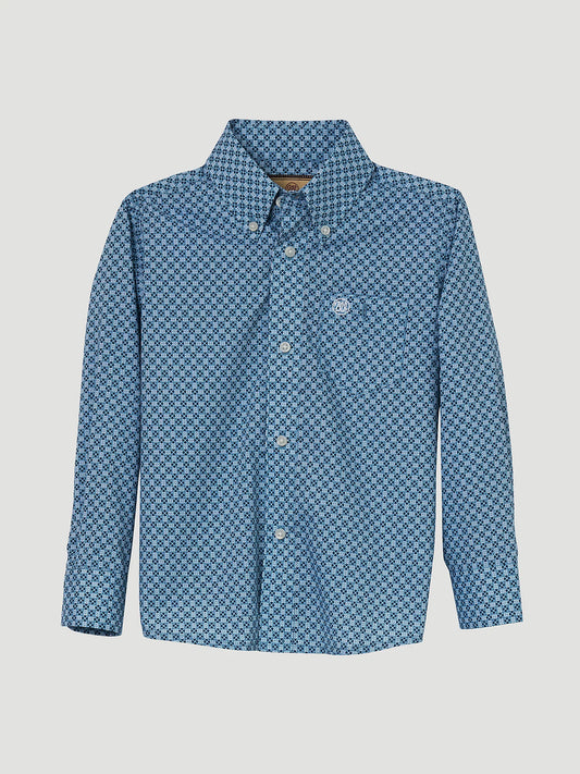 Boy's Classic Button-Down Print Shirt -Blue Chains