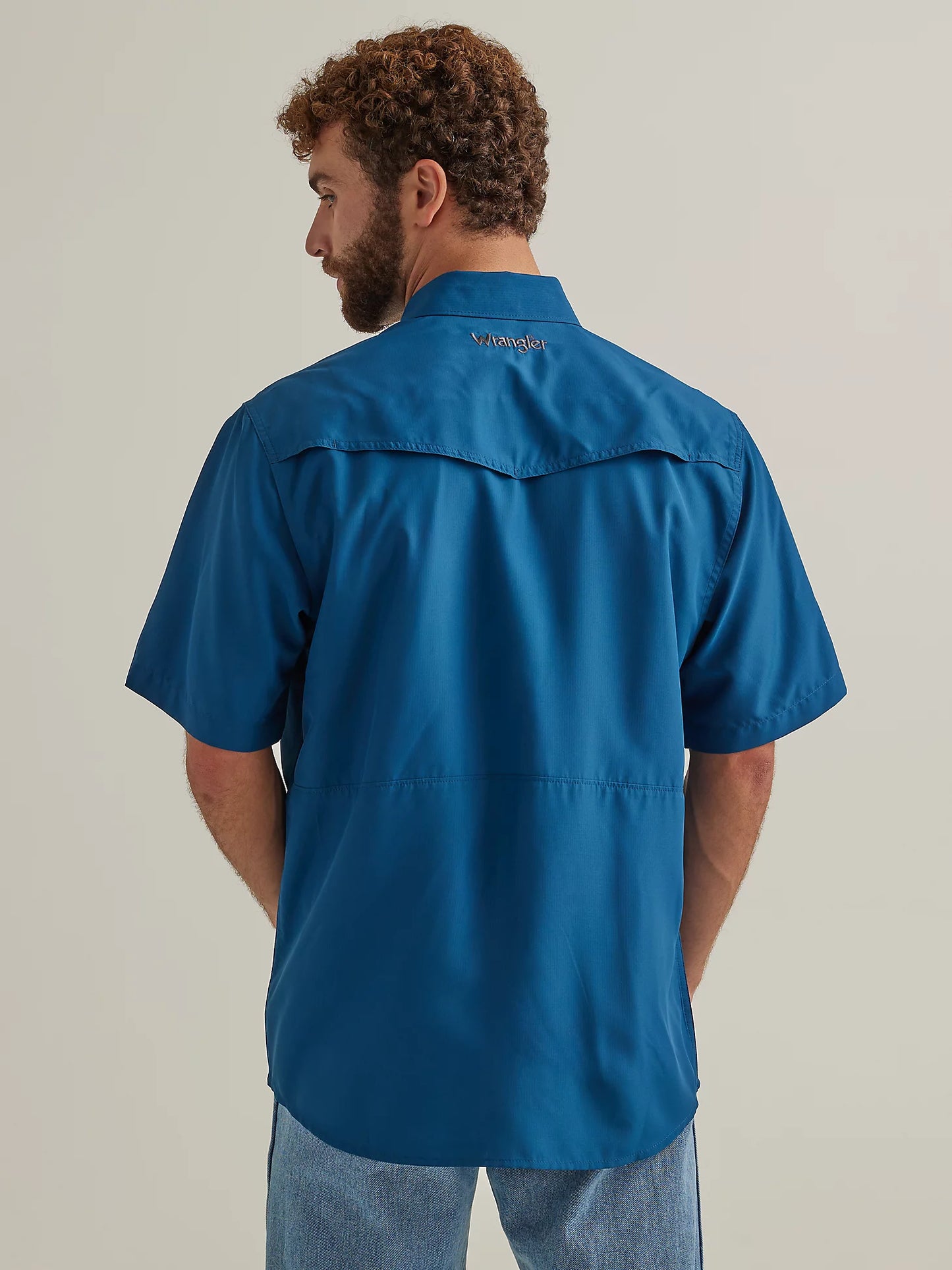 Men's Wrangler Performance Snap Short Sleeve-Blue