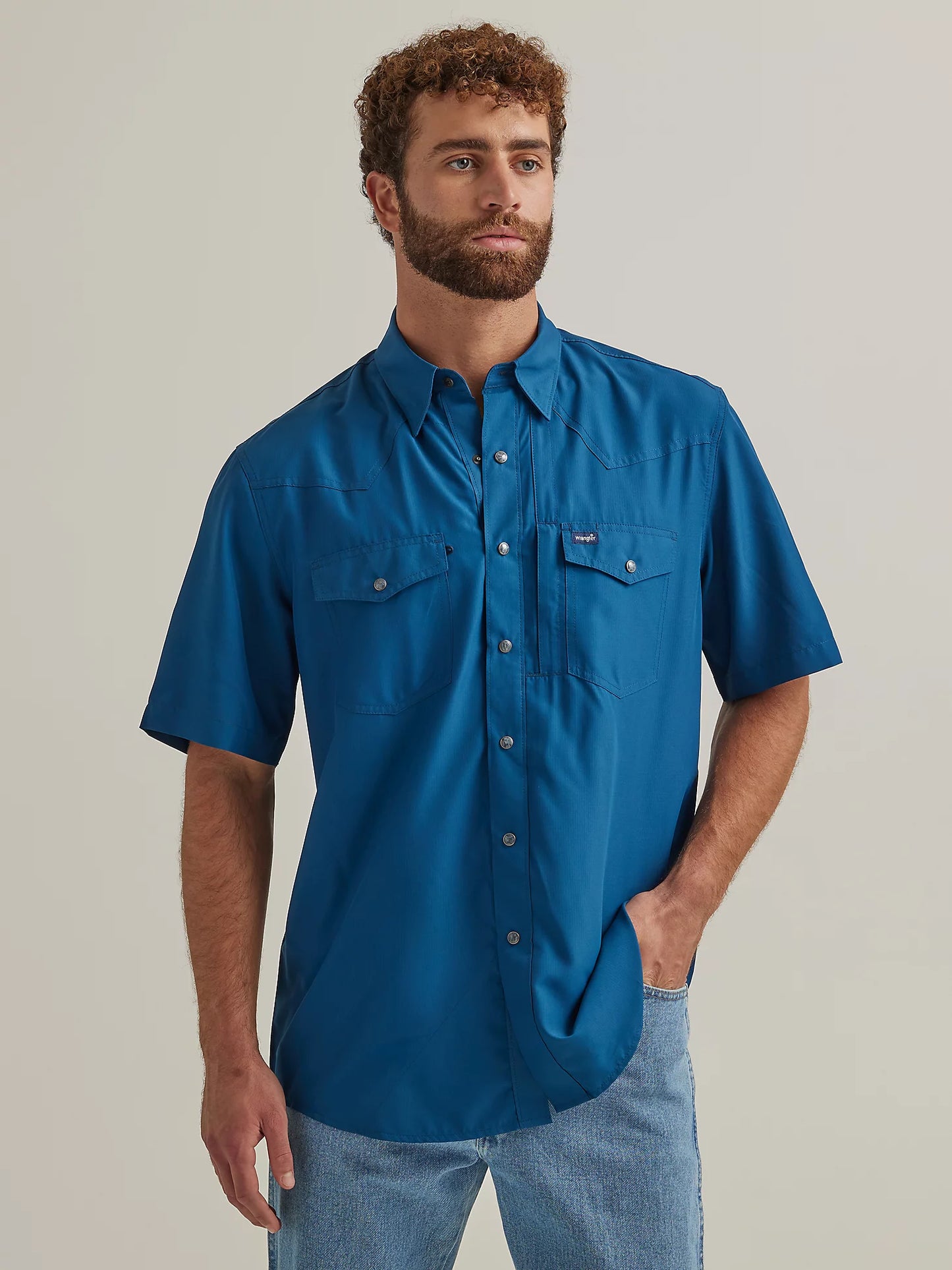 Men's Wrangler Performance Snap Short Sleeve-Blue