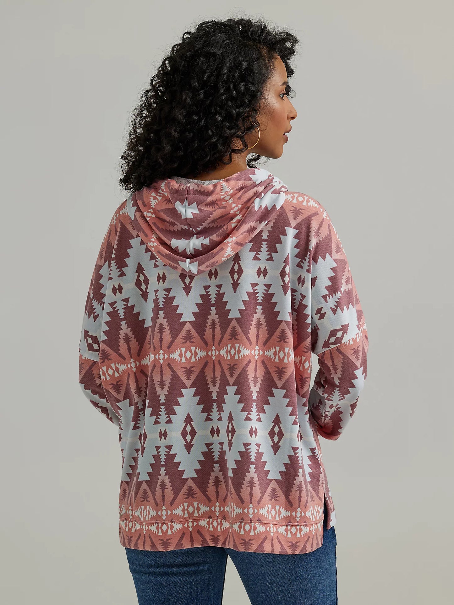 Women's Wrangler Geometric Relaxed Pullover Hoodie in Red Geo