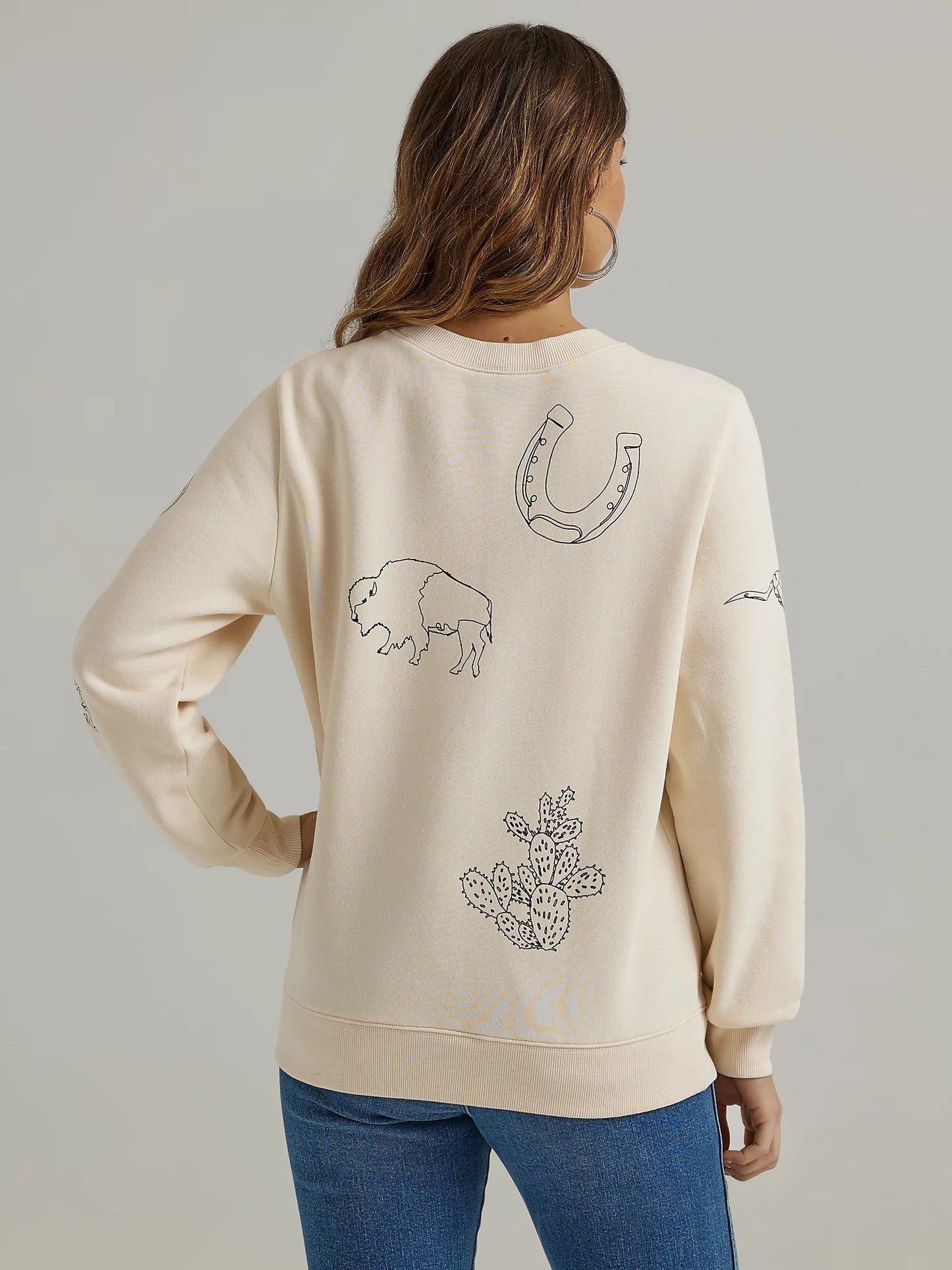 Women's Wrangler Cowboy Icons Pullover Sweatshirt in Egret