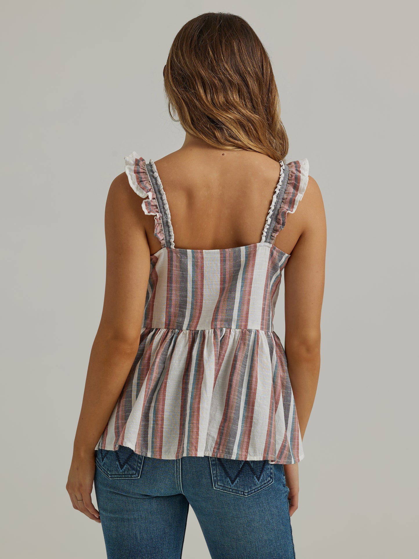 Retro Ladies Striped Punchy Peplum Tank Top