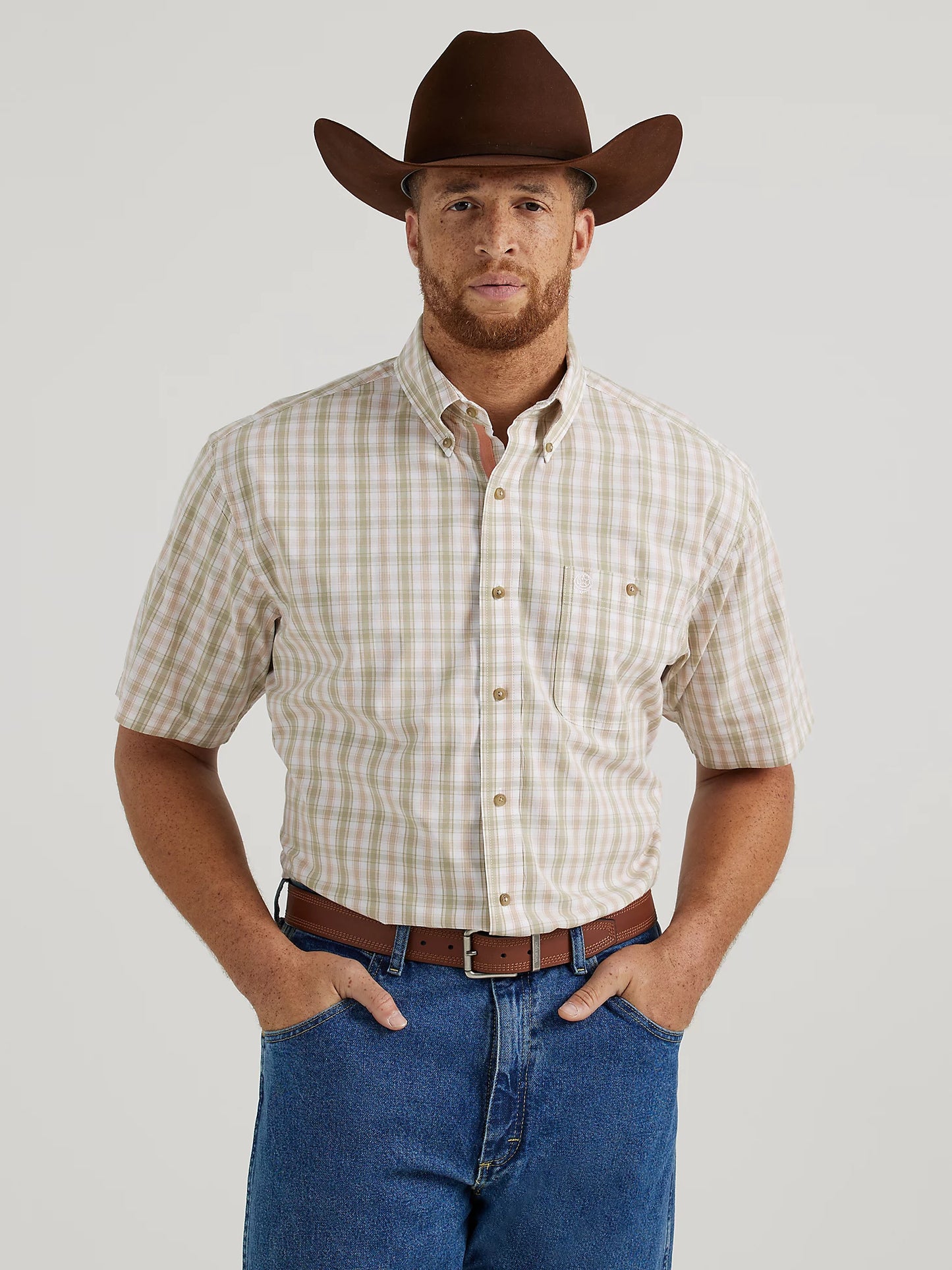 George Strait Short Sleeve Button Down Shirt -Grassy Plaid