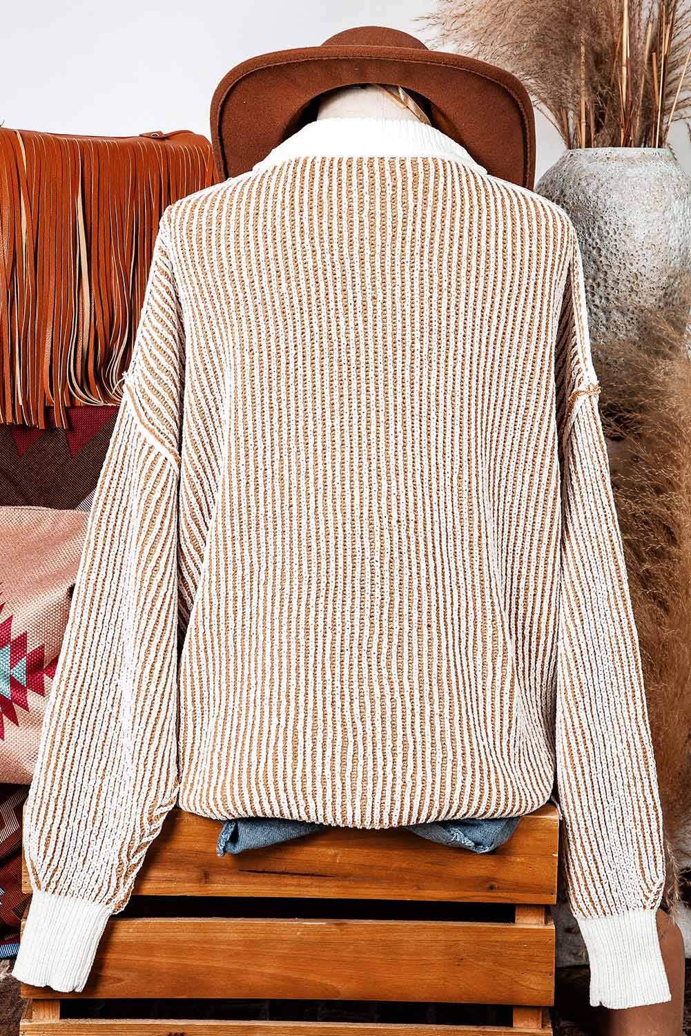 Stripe Textured Knit Contrast Edge Loose Sweater