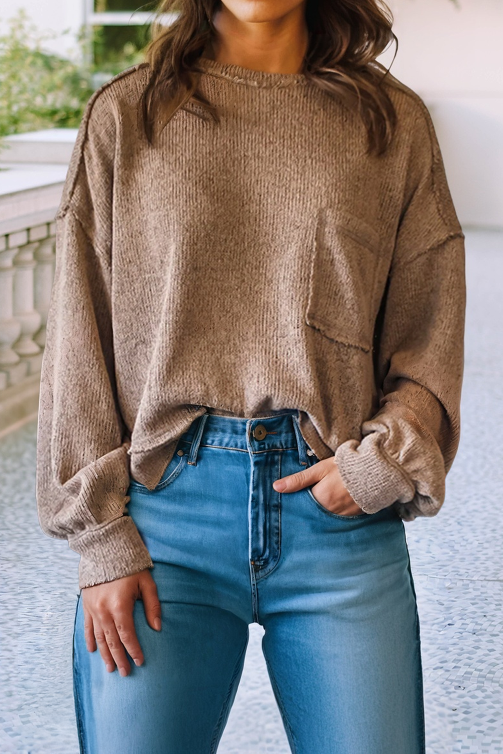 Solid Pocket Pullover Sweater