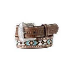 Boys 1 1/4 Inch Belt Arrow and Basket Weave Tabs Brown