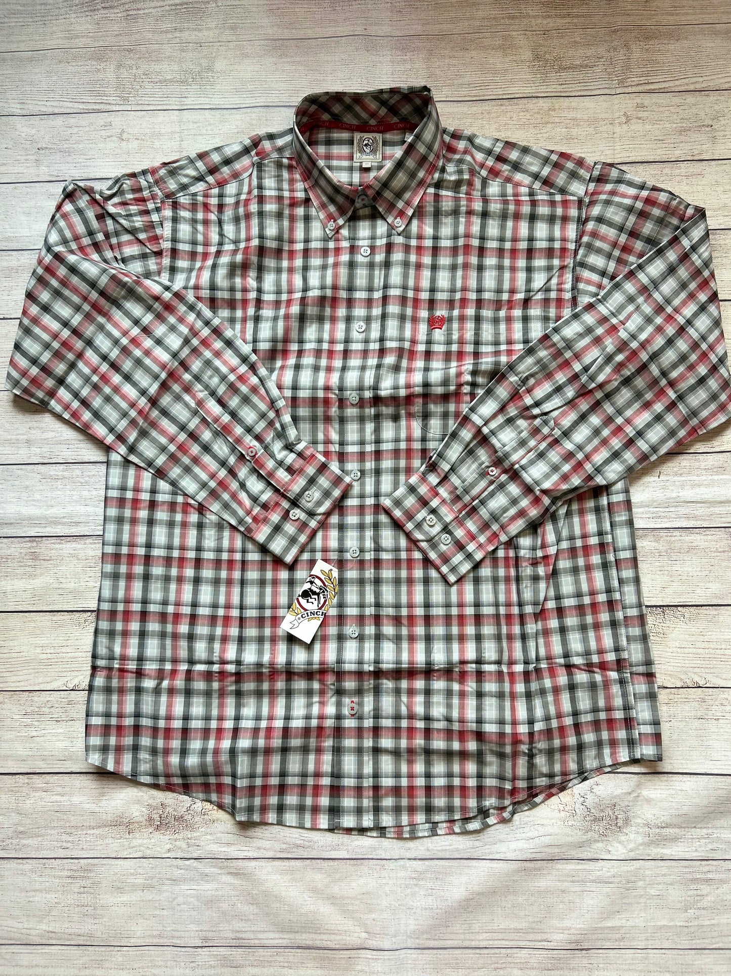 Mens Cinch LS Button Up- Red/Black Plaid