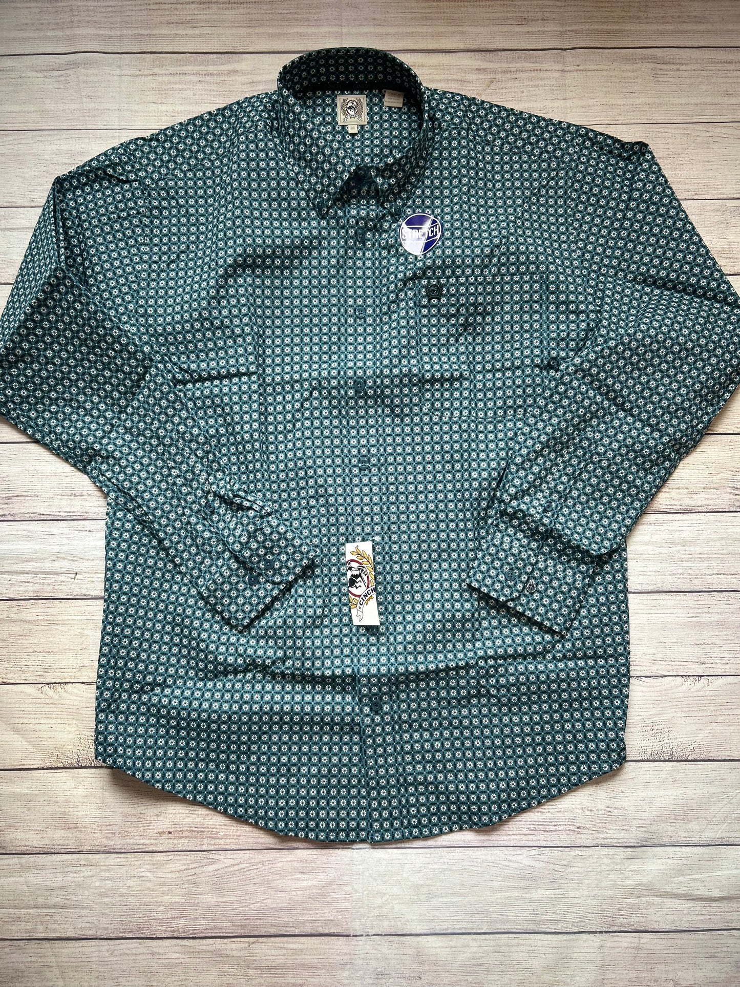 Mens button up Stretch- Teal Flow