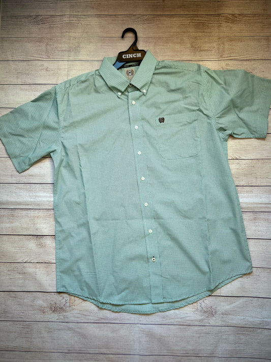 Mens Cinch SS Button Up- Blue/Brown