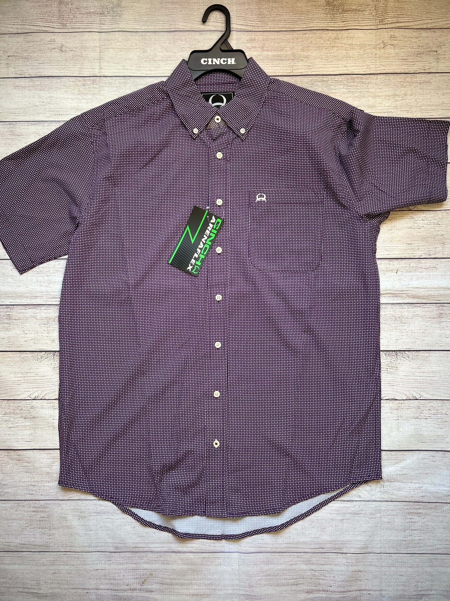 Mens Cinch SS Button Up- Purple Print