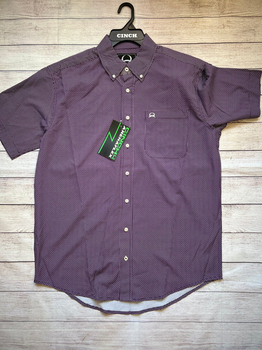 Mens Cinch SS Button Up- Purple Print