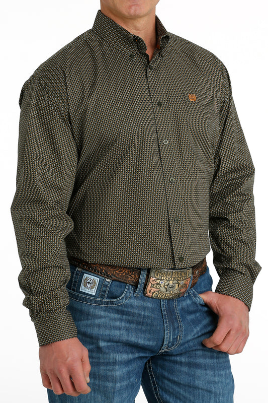 Mens Cinch Button up LS-Olive Triangles