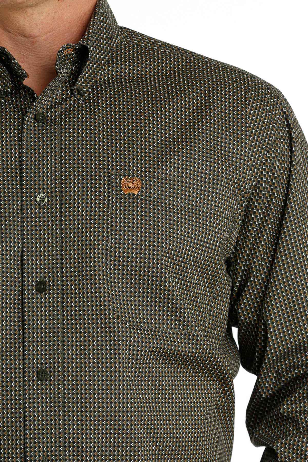 Mens Cinch Button up LS-Olive Triangles