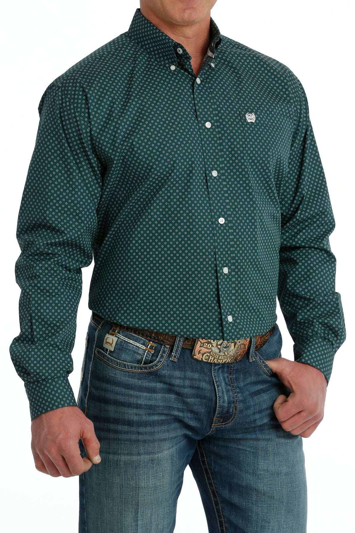 Mens Cinch Button up- Forest Print
