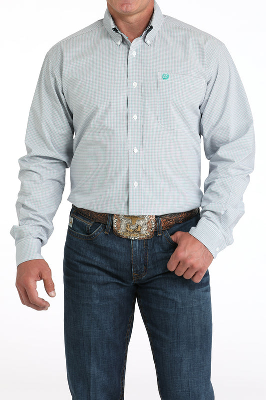 Mens Cinch LS Button Up-White Plaid