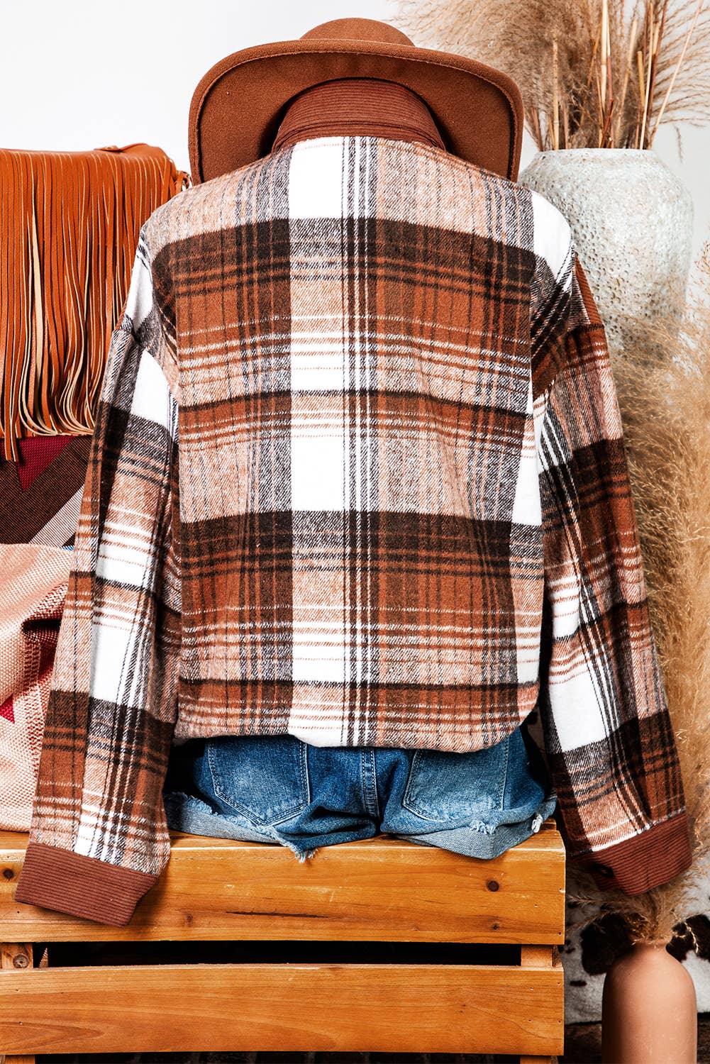 Plaid Corduroy Patchwork Chest Pocket Shacket