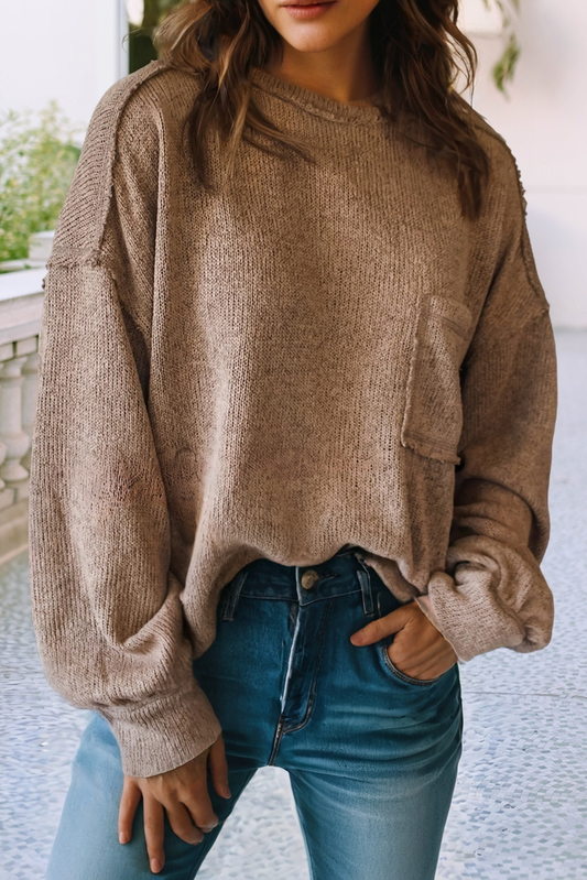 Solid Pocket Pullover Sweater