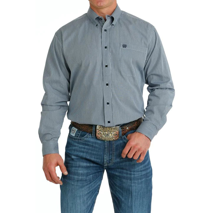 Cinch Mens LS Button Up - Light Blue/navy