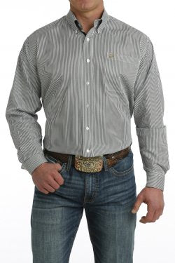 Men's Tencel Stripe Button-Down Western Shirt - Black / White
