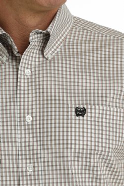 Men's Plaid Button-Down Short Sleeve Western Shirt - Khaki / White