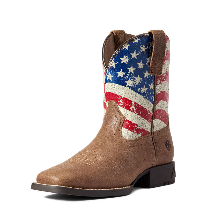Youth Stars and Stripes Western Boot-AUTHENTIC BROWN