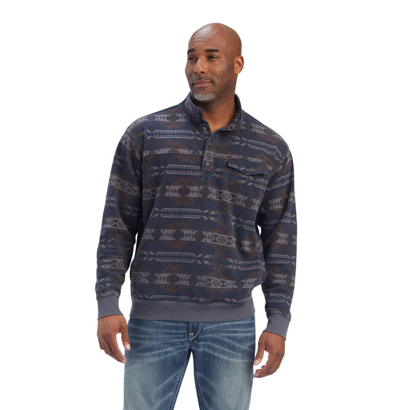 Printed Overdyed Washed Sweater-MARITIME BLUE SOUTHWEST