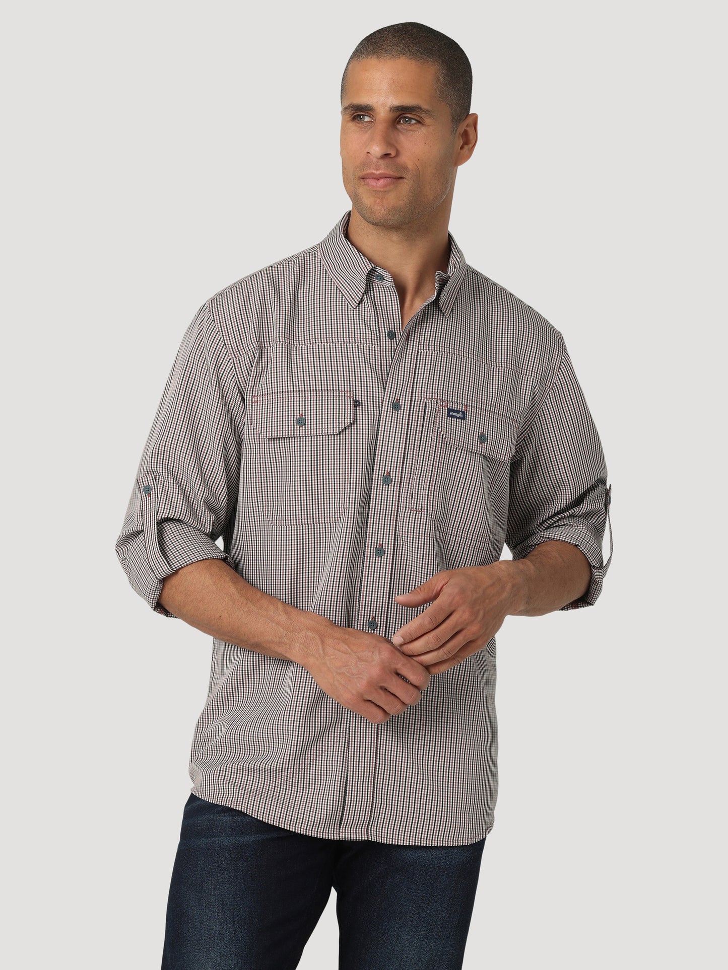 Mens Wrangler Performance Button Up- Red Check