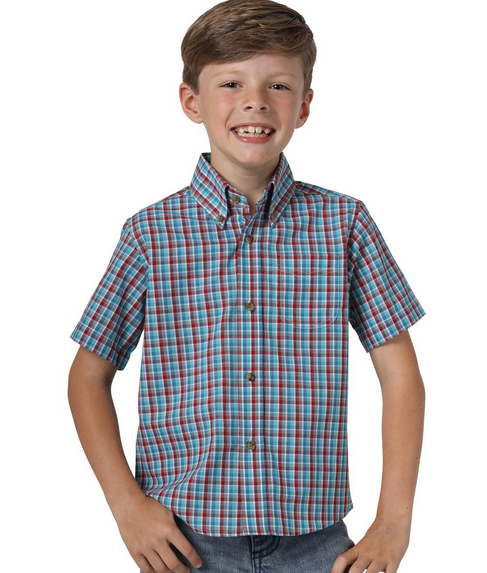 Boy's Riata SS - Blue/Red Plaid