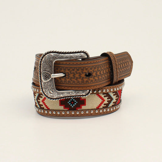 Ariat Boys Belt -Embroidered Inlay Round Conchos Tan