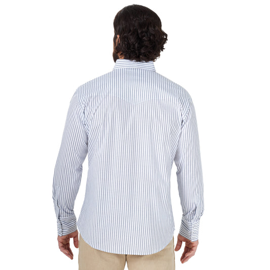 Wrangler Wrinkle Resist-White/Blue Stripe